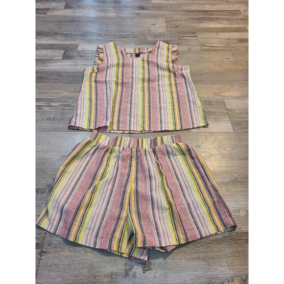 Emery rose large women's striped ruffle trim 2 piece set - Picture 1 of 13